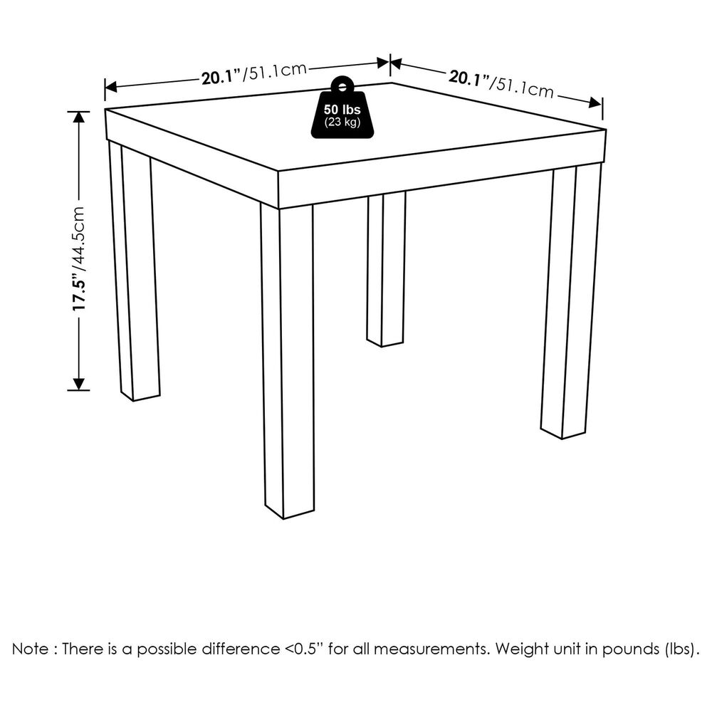 HOMLUX 20" Square Parsons Side Table in Black, , large