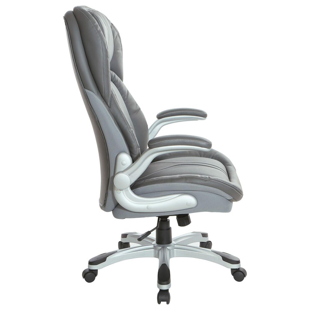 OSP Home Deluxe Bonded Leather Executive Chair with Gray Cushion with Silver Finish, , large