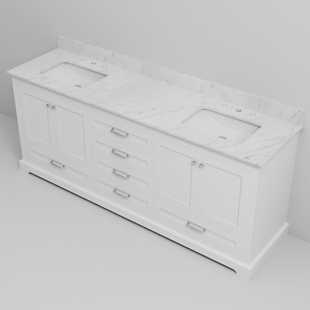 Lexora Home Dukes 80" Double Bathroom Vanity in White with 2 cm White Carrara Marble Top and Rectangular Sinks, , large