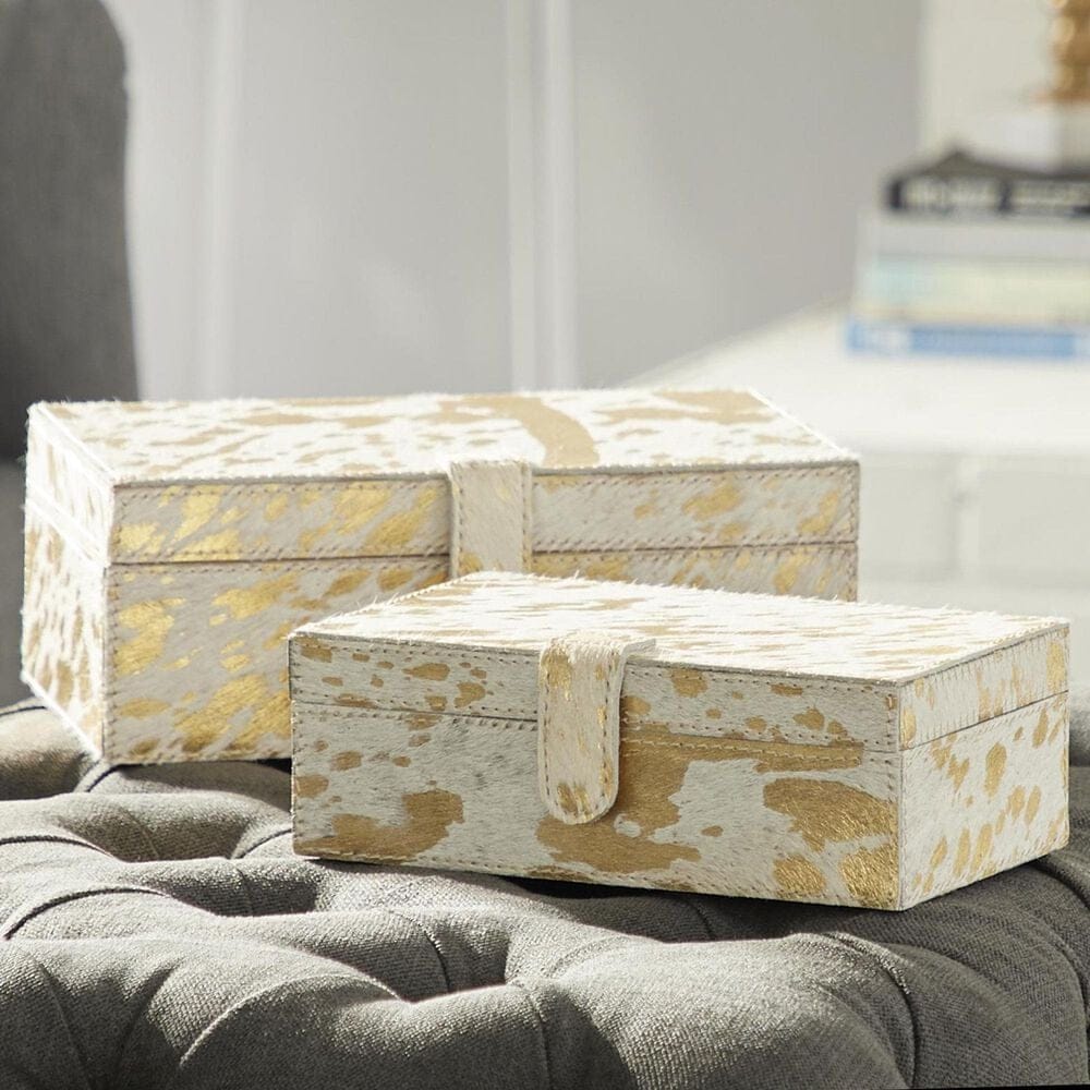 Maple and Jade 2-Piece Handmade Decorative Box Set with Snap Front Closure in Gold, , large