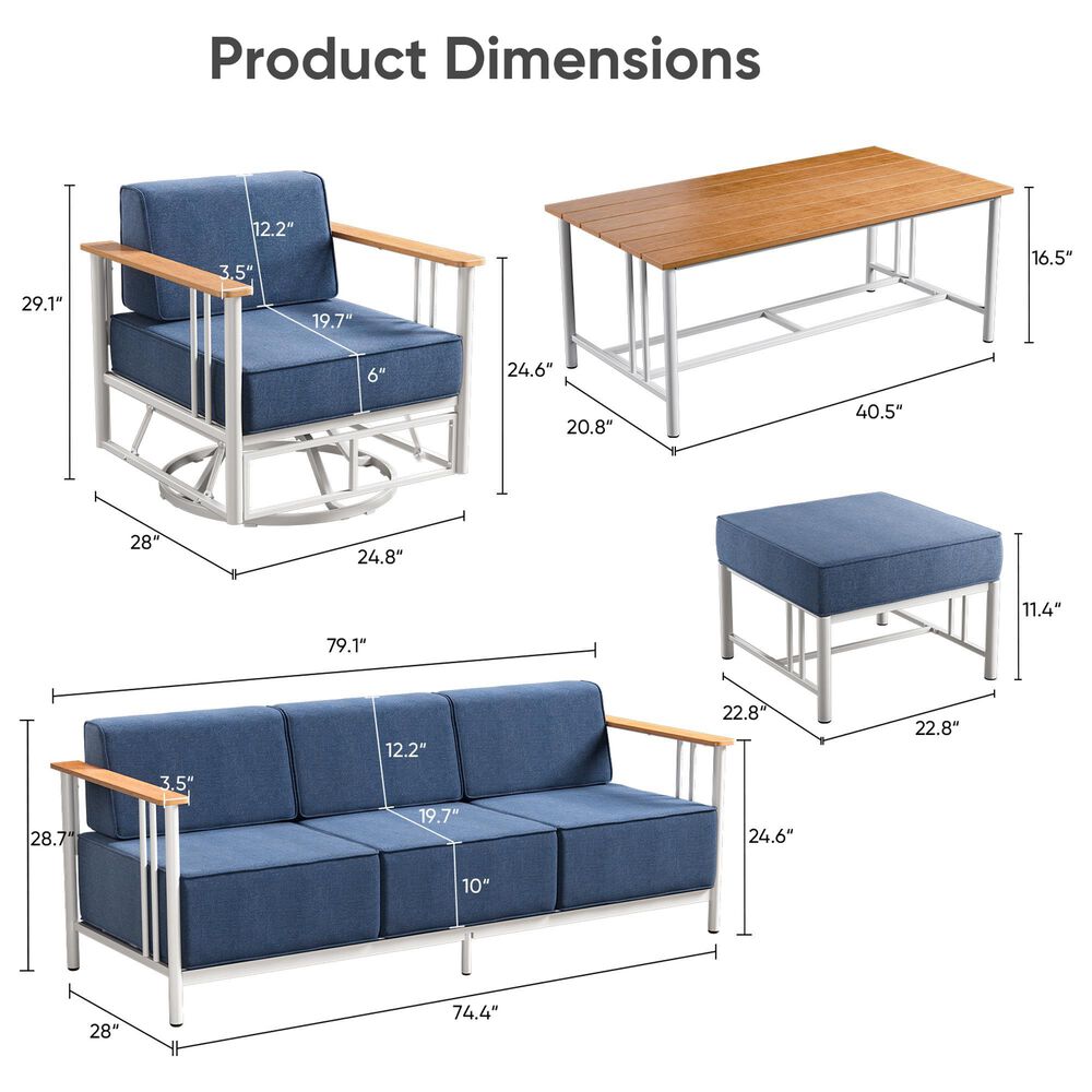 Sunwell Garden 6-Piece Patio Conversation Set in Blue, , large