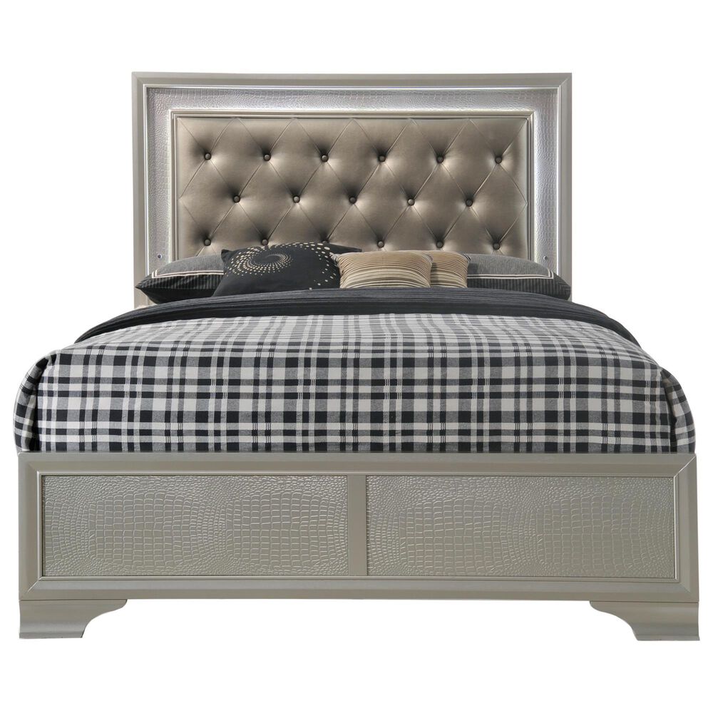 Crown Mark Lyssa Queen Panel Bed with Two Nightstands in Champagne, , large