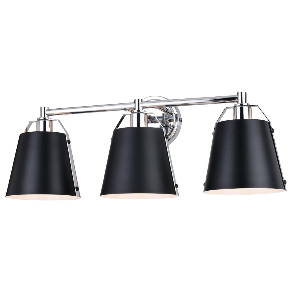 Vaxcel Barrington 3-Light Bathroom Vanity with Matte Black Shades in Chrome, , large