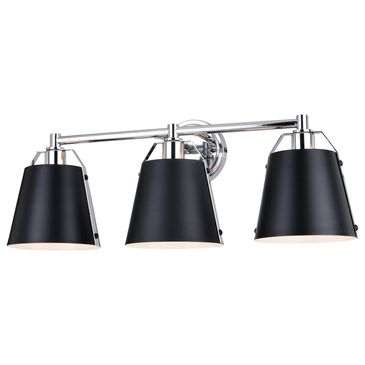Vaxcel Barrington 3-Light Bathroom Vanity with Matte Black Shades in Chrome, , large
