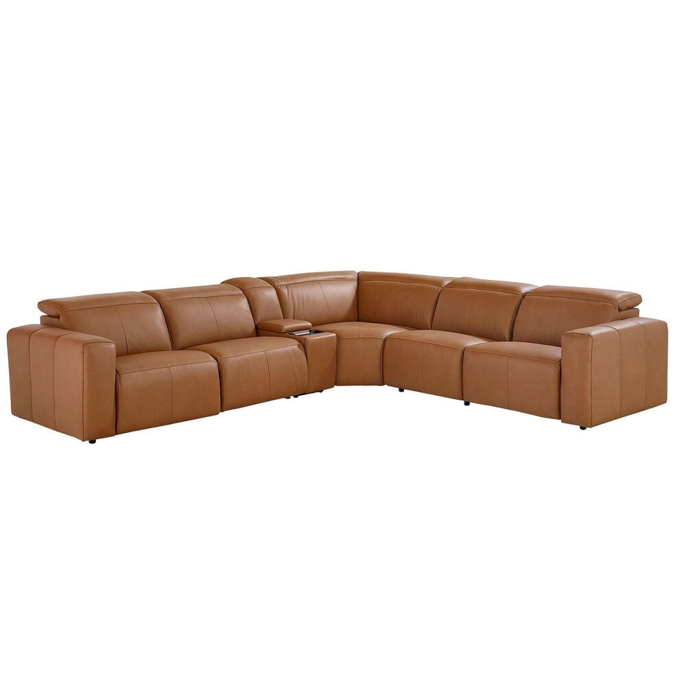 Bassett Airy 6-Piece Leather Power Reclining Sectional in Antelope, , large