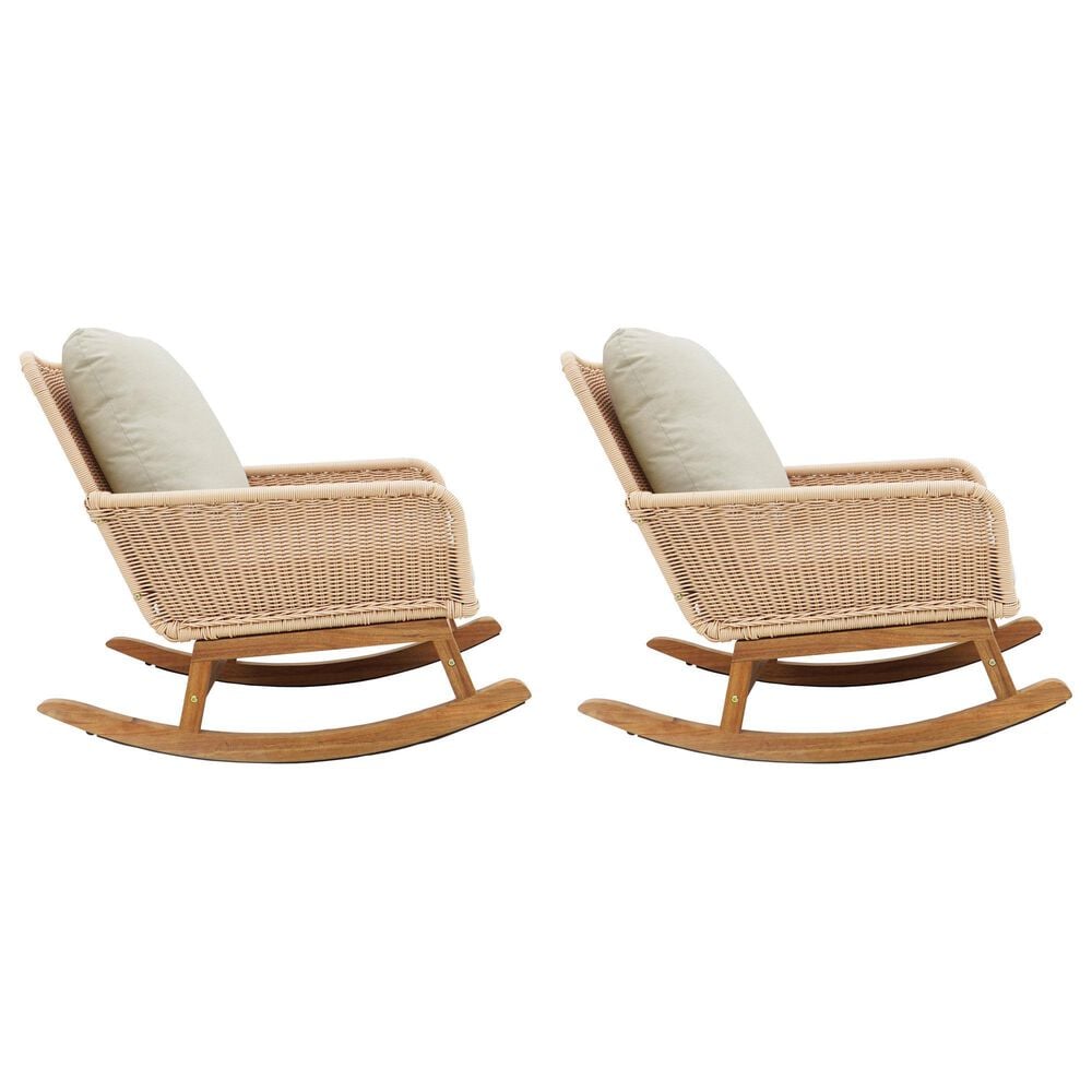 Hearth and Haven Outdoor Wicker Rocking Chair with Light Teak Frame in Beige (Set of 2), , large
