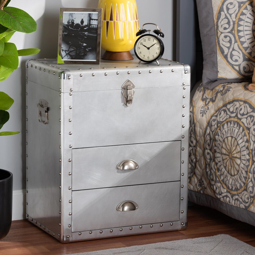 Baxton Studio Serge 2-Drawer Accent Storage Cabinet in Silver, , large