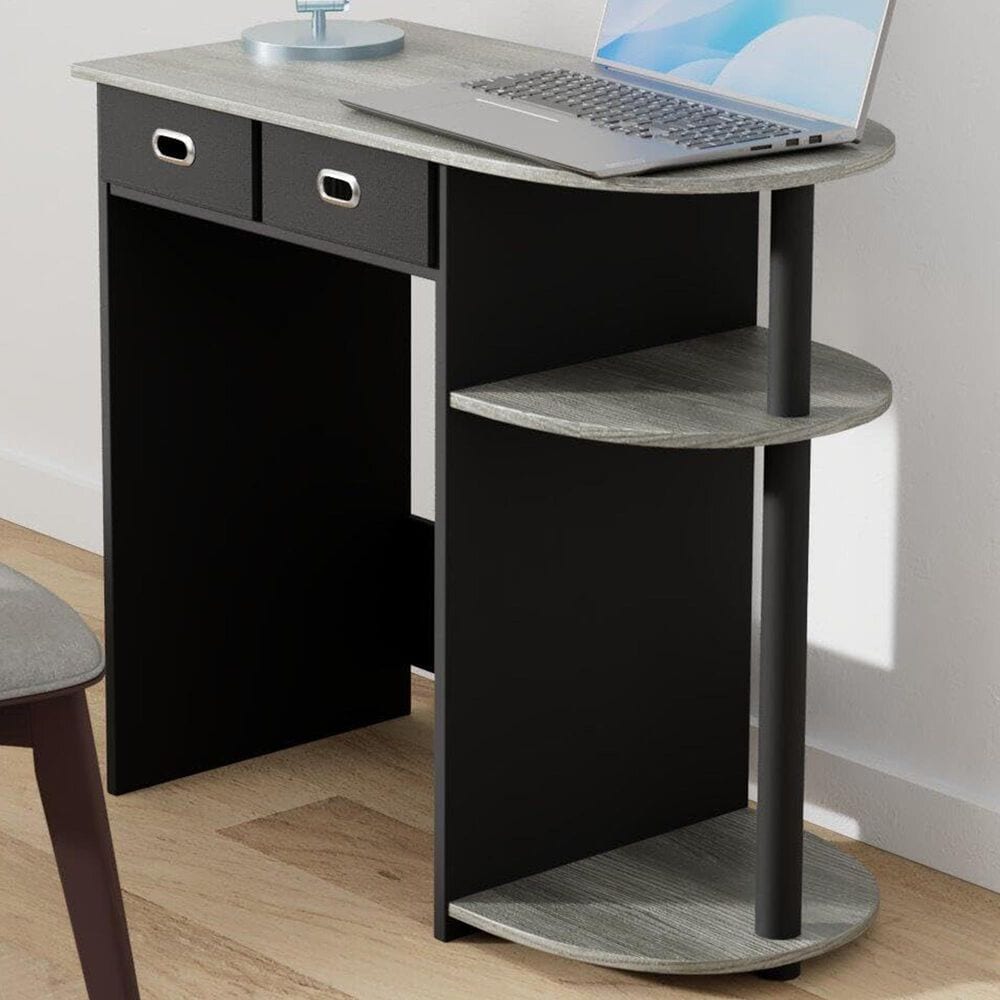 HOMLUX 32" Computer Desk with Two Drawers in French Oak Grey and Black, , large