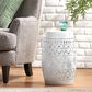 Hearth and Haven Ruby Outdoor Barrel End Table with Lace-Cut Design in White, , large