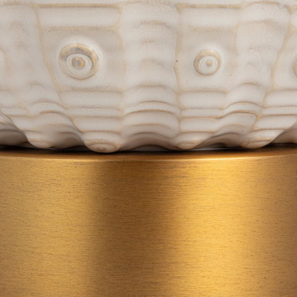 Creative Coop Adeline Stoneware Globe Table Lamp in Cream and Brass, , large