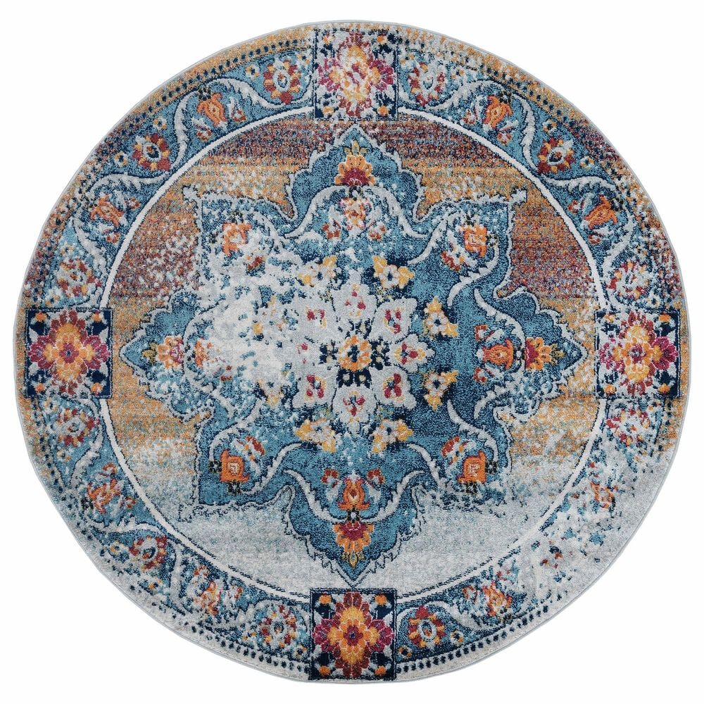 Amer Rugs Alexandria 6&#39;7&quot; Round Gray and Gold Area Rug, , large
