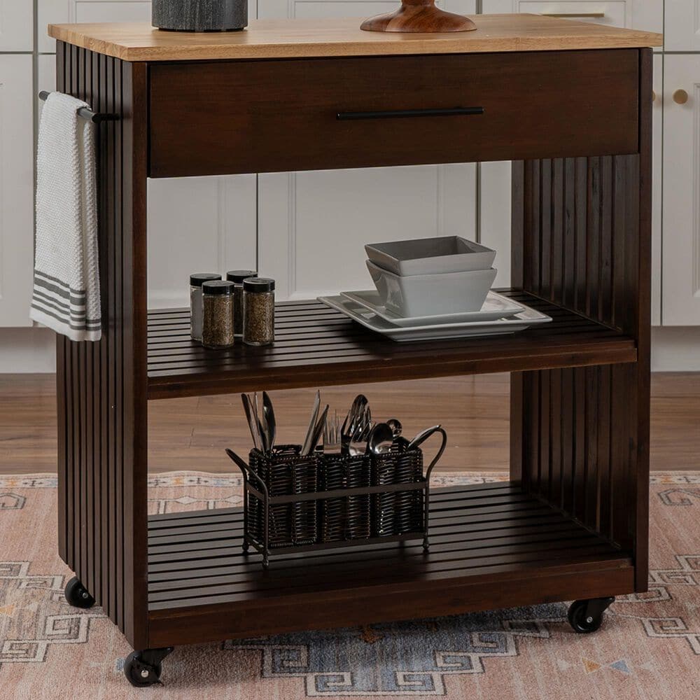 Linden Boulevard Giovanna Kitchen Cart in Brown and Natural, , large