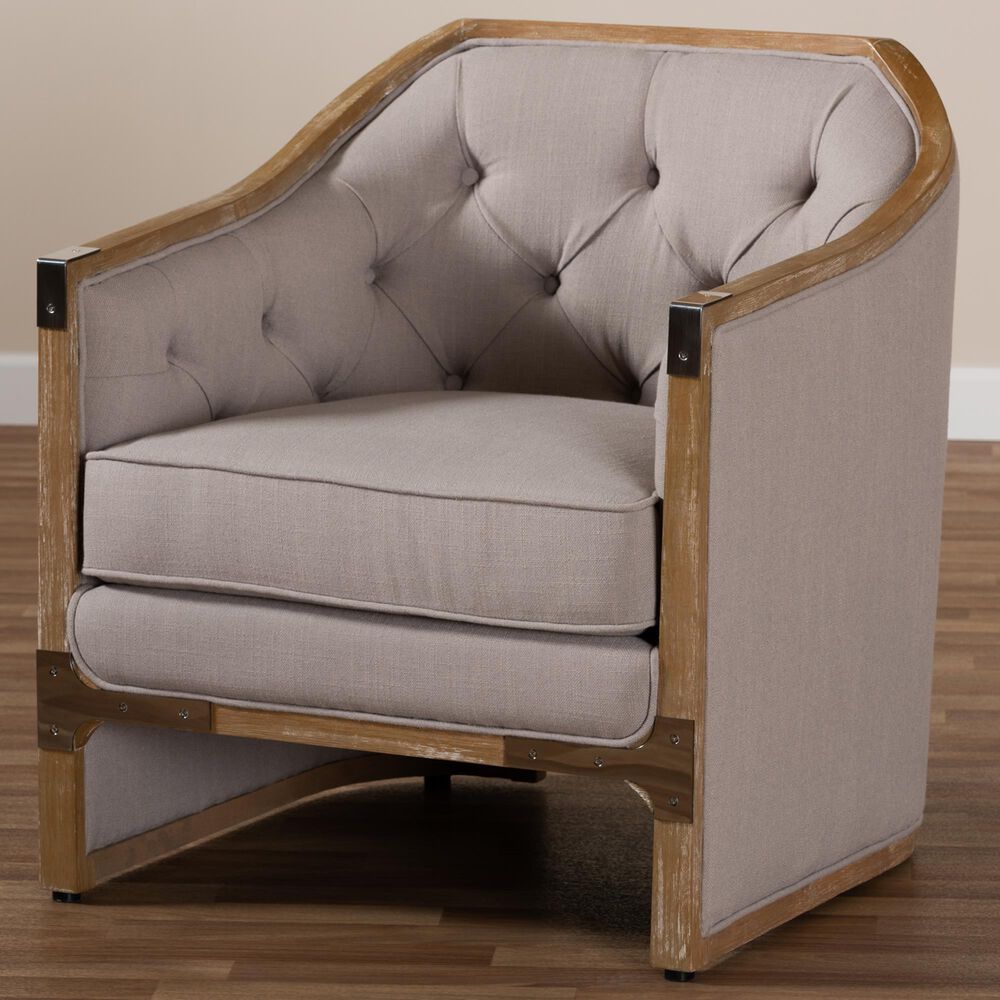 Baxton Studio Terina Arm Chair in Grey and Beige, , large