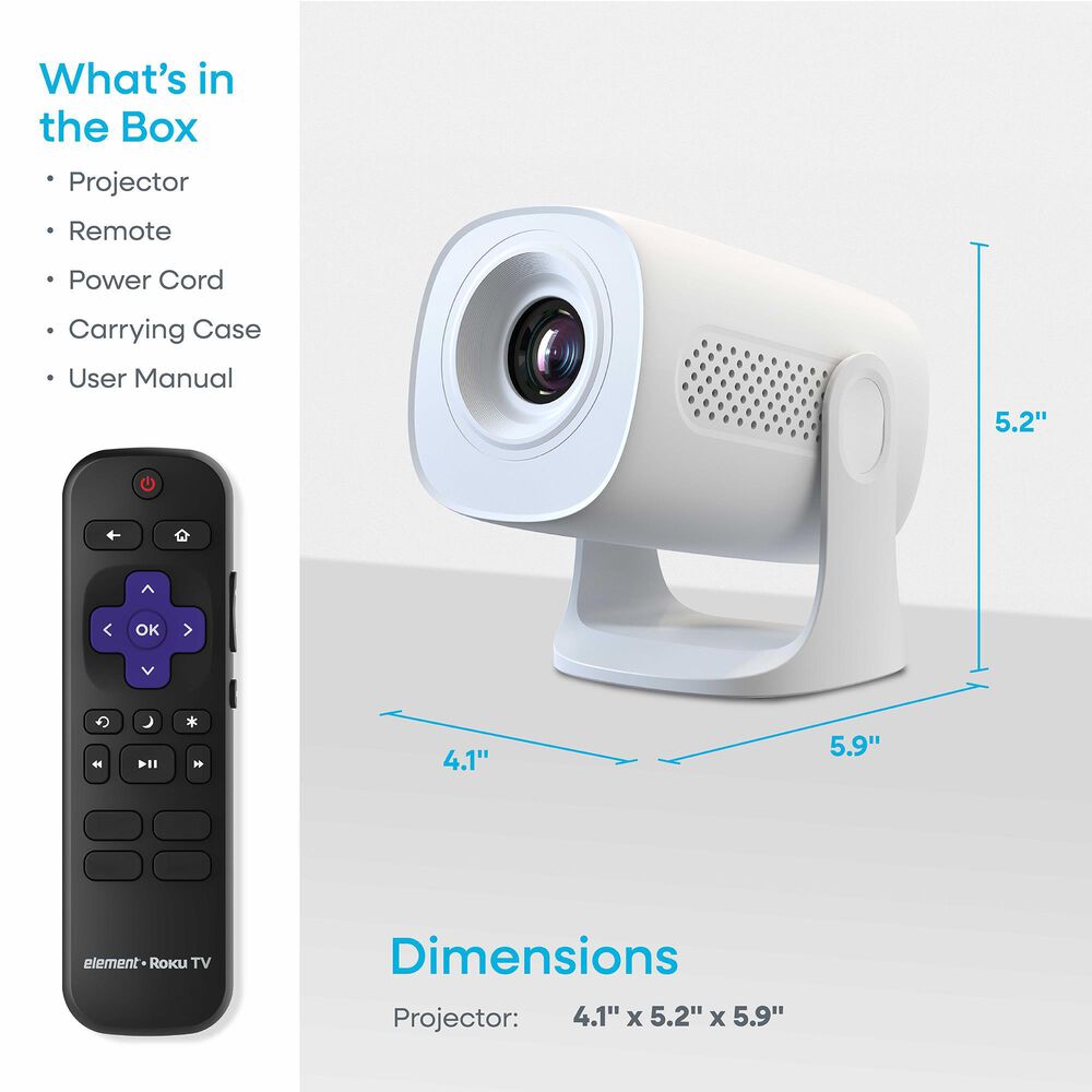 Element Roku 720P HD Mini Smart Projector in White, , large