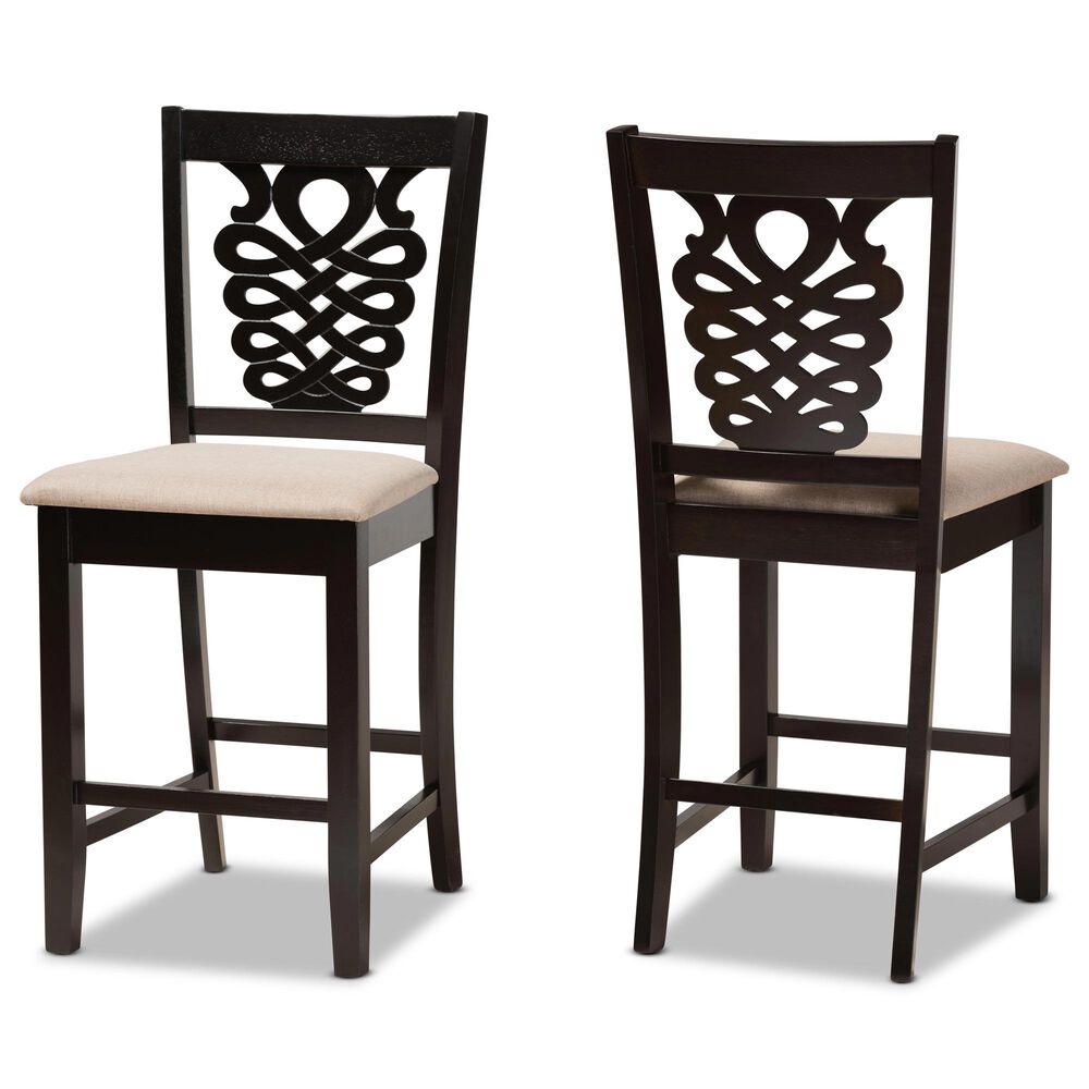 Baxton Studio Gervais Counter Stool in Sand/Dark Brown (Set of 2), , large