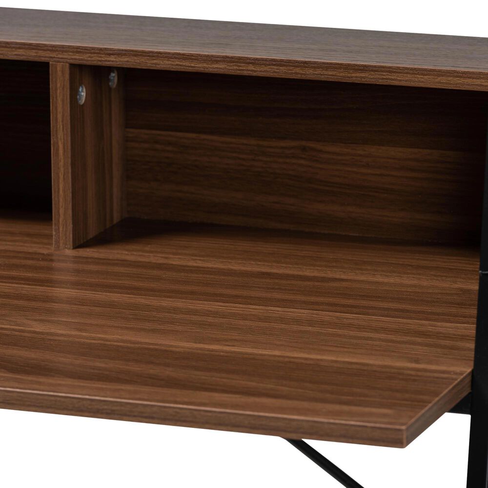 Baxton Studio Palmira Desk with Shelves in Walnut Brown and Black, , large