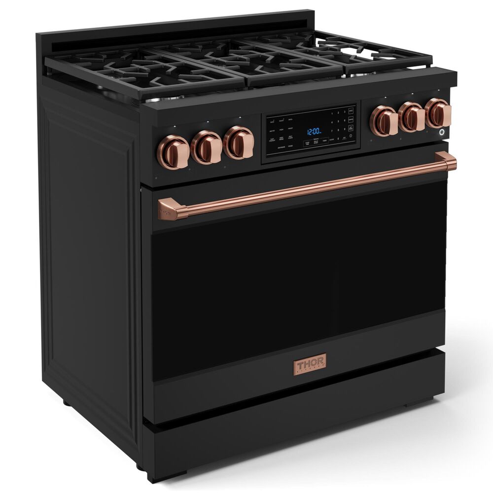 THOR KITCHEN Gordon Ramsay 6 Cu. Ft. 36&quot; Professional Natural Gas Range with Rose Gold Handle Kit in Black, , large