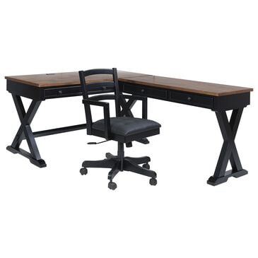 Ashley Wildenauer 3-Piece L-Shape Desk with Chair Set in Brown and Black, , large