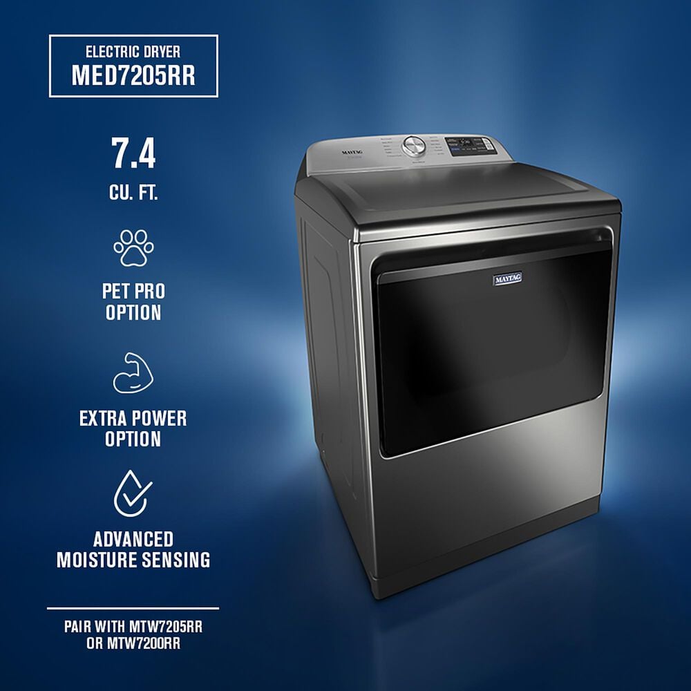 Maytag 5.3 Cu. Ft. Smart Pet Pro Top Load Impeller Washer and 7.4 Cu. Ft. Gas Smart Top Load Dryer Laundry Pair in Classic Silver, , large