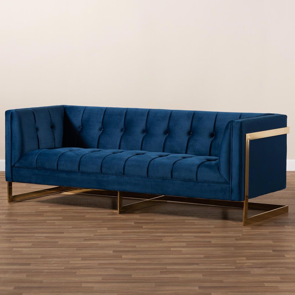 Baxton Studio Ambra Stationary Sofa in Royal Blue Velvet, , large