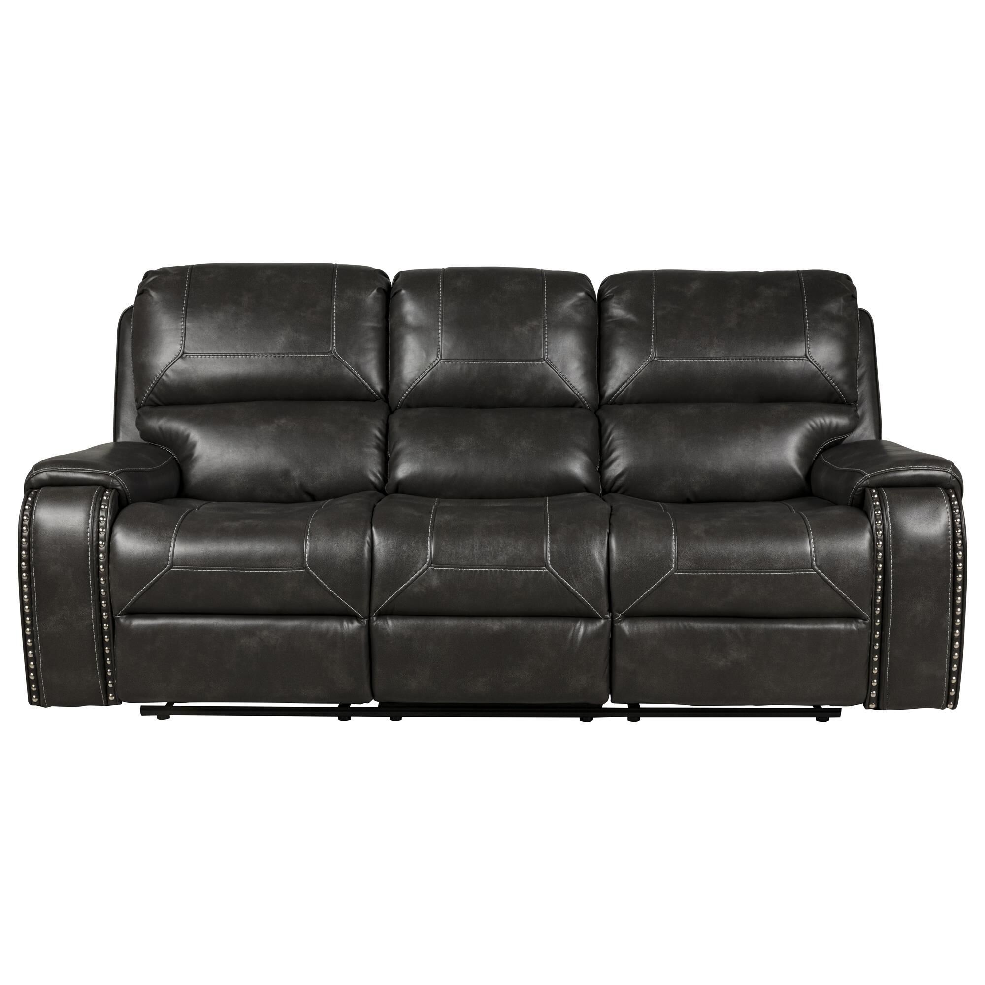 Fan Creek Manual Reclining Sofa with Drop Down Table in Gray