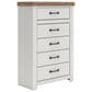 Ashley Savonport Queen Storage Bed with Dresser Chest and 2 Nightstands in White and Brown, , large