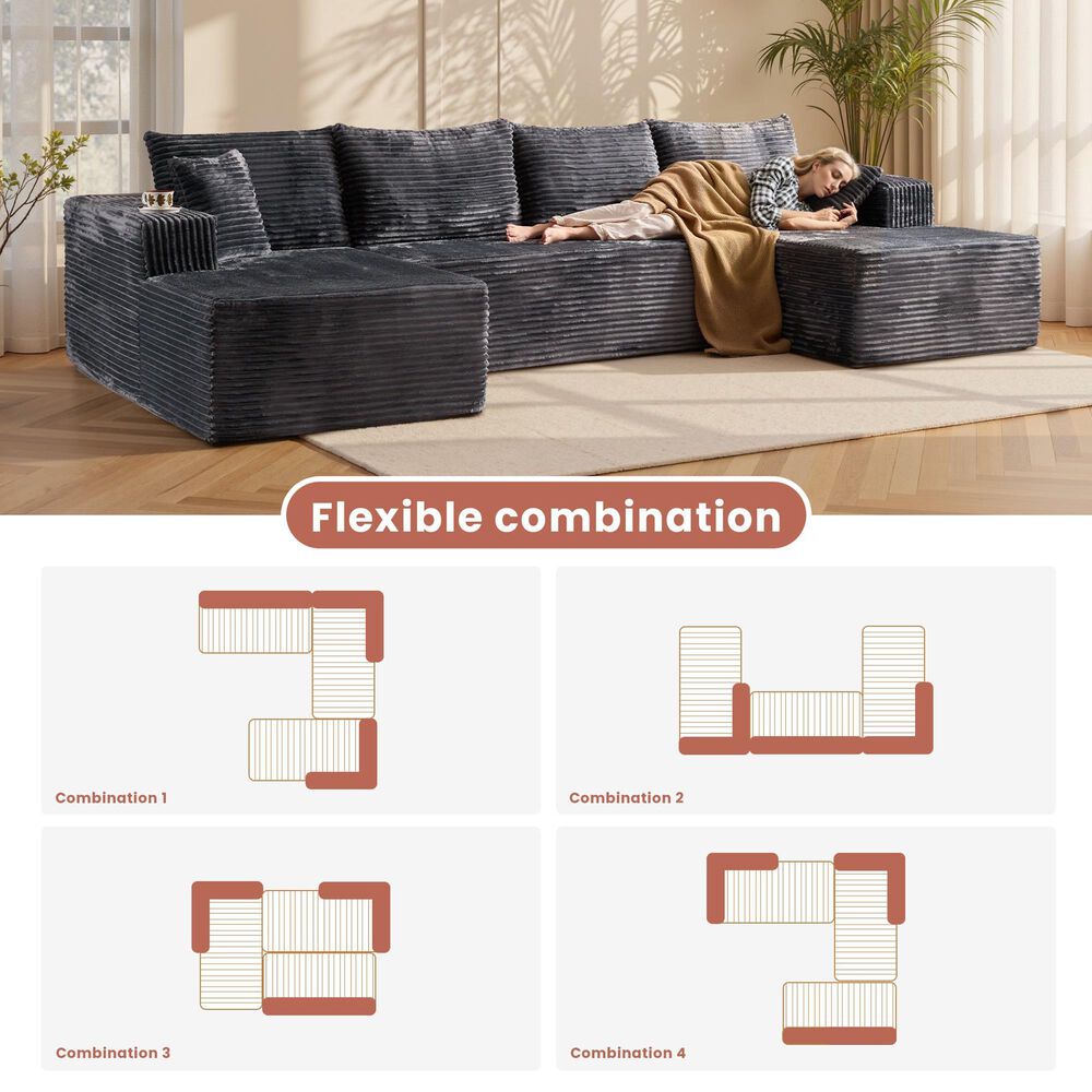 HOMLUX 134.6" Sectional Sofa with High Density Foam in Gray, , large