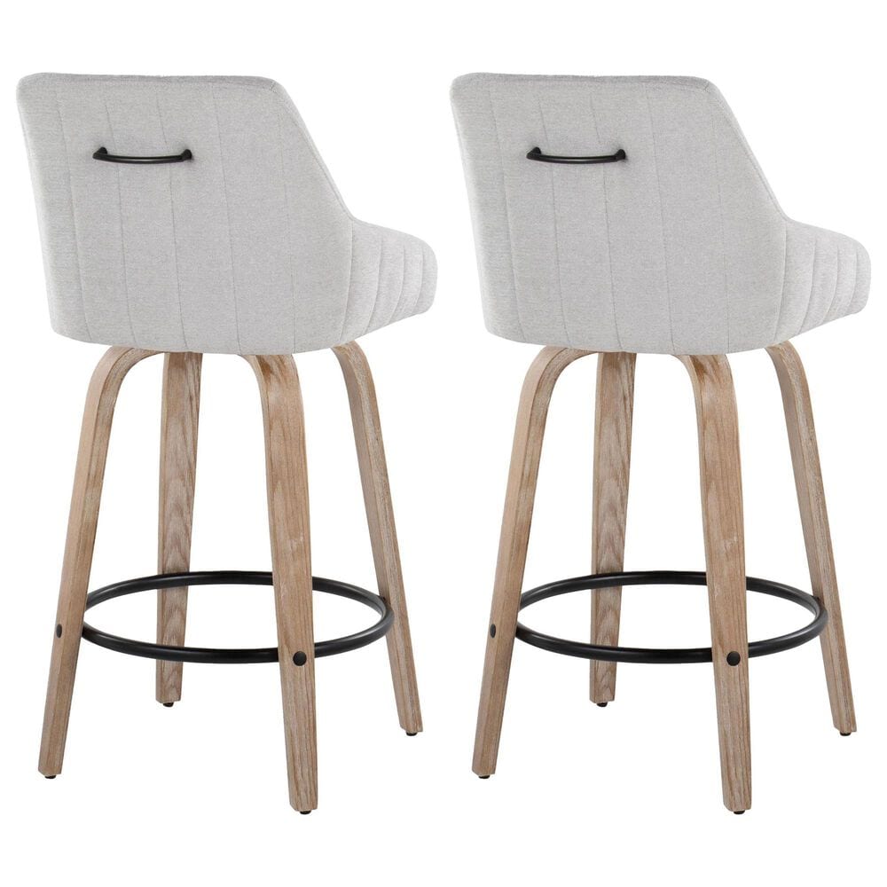 LumiSource Hannah Swivel Counter Stool with Grey Fabric Upholstery in Whitewashed and Black (Set of 2), , large