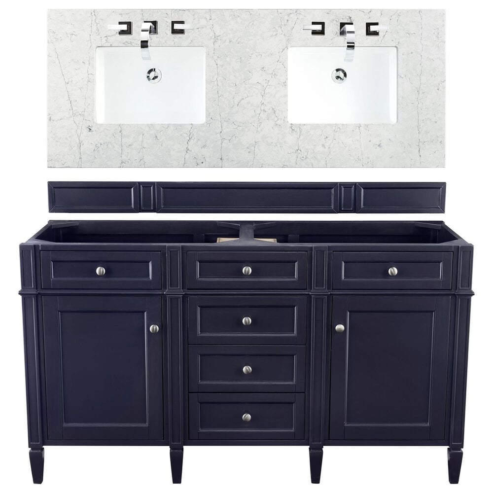 James Martin Vanities Brittany 60" Double Bathroom Vanity in Victory Blue with 3 cm Eternal Jasmine Pearl Quartz Top, , large