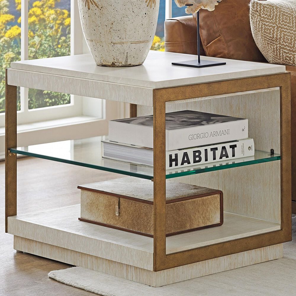 Lexington Furniture Carmel Point Lobos Rectangular End Table in White and Brass, , large