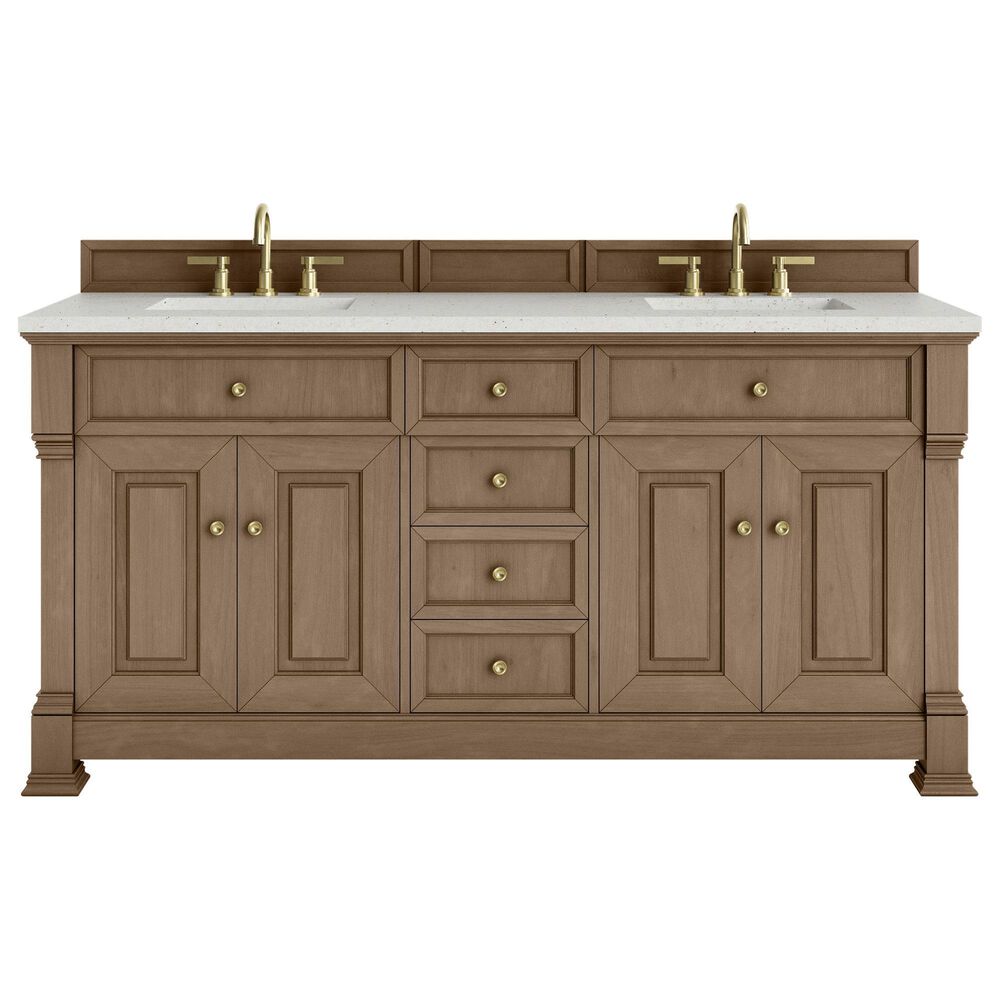 James Martin Vanities Brookfield 72" Double Bathroom Vanity in Pecan with 3cm Lime Delight Quartz Top and Rectangular Sinks, , large