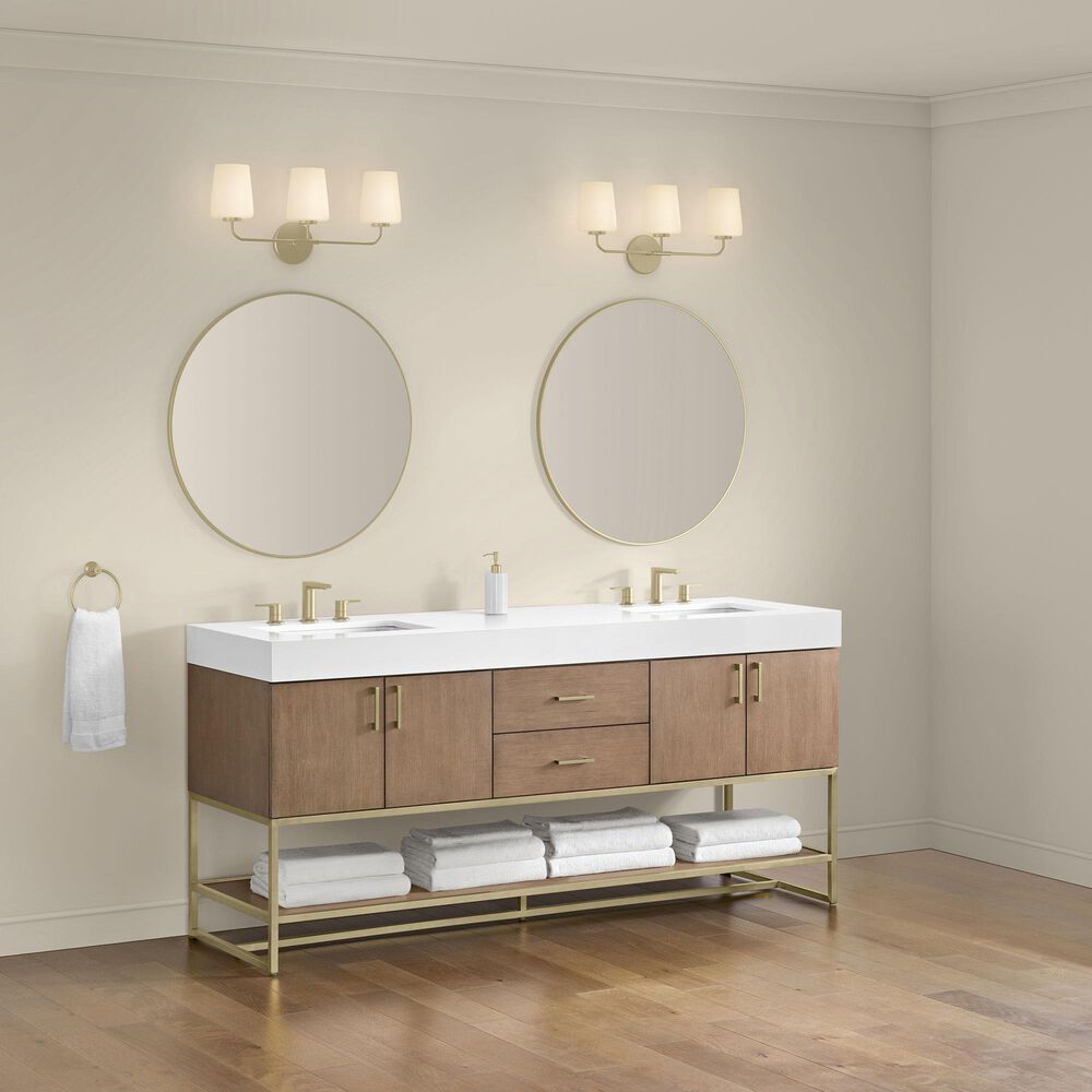37B Mauri 72" Double Bathroom Vanity with Metal Base in Walnut Drift with High-Profile 4" White Composite Stone Top, , large