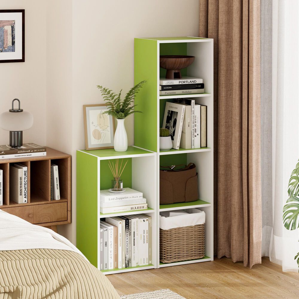 HOMLUX 4-Tier Open Shelf Display Organizer Bookcase in Green and White, , large