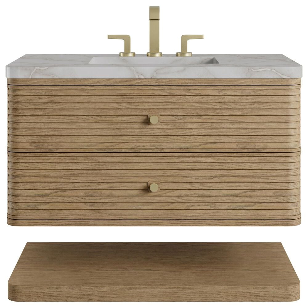 James Martin Allamari 36" Single Bathroom Vanity in Dune Mist with 3 cm Victorian Silver Silestone Top and Rectangular Sink, , large