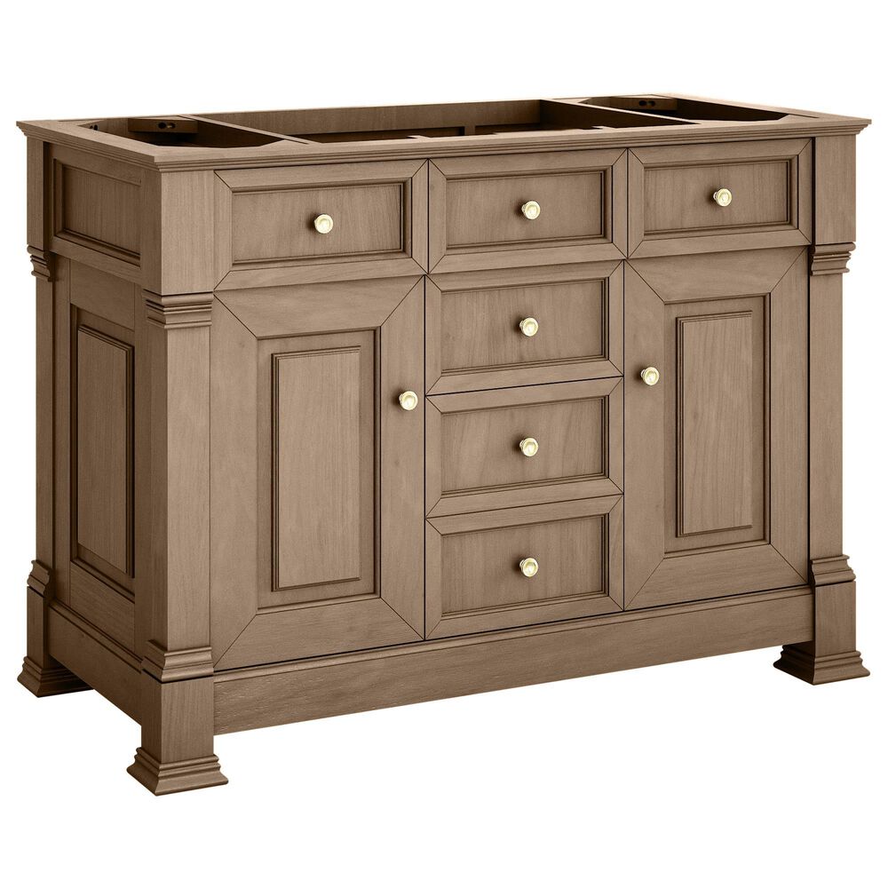 James Martin Vanities Brookfield 48" Single Bathroom Vanity in Pecan with 3 cm Victorian Silver Quartz Top and Rectangular Sink, , large