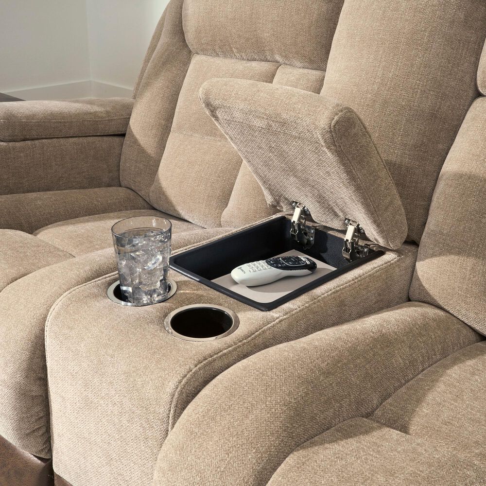 Ashley Mixed Motion Power Reclining Loveseat with Console in Brownstone, , large
