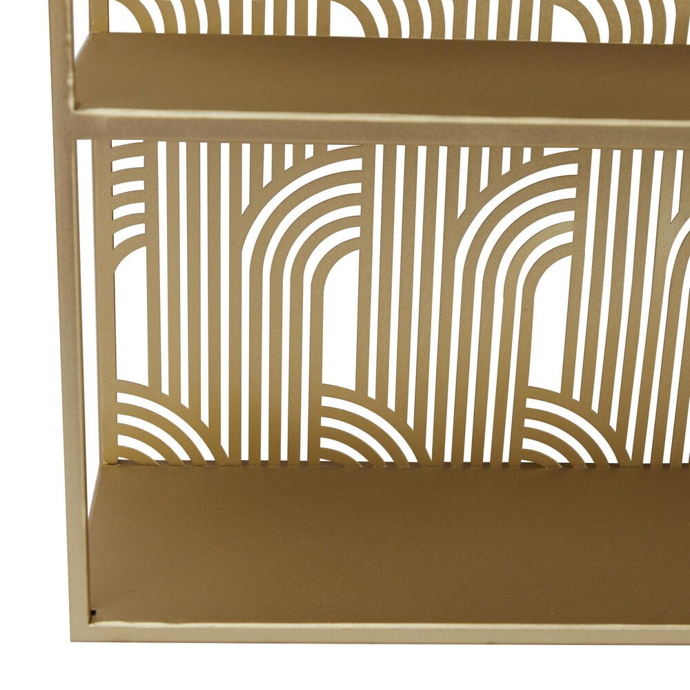 Maple and Jade 3-Level Rounded Room Wall Shelf with Arch Pattern in Gold, , large