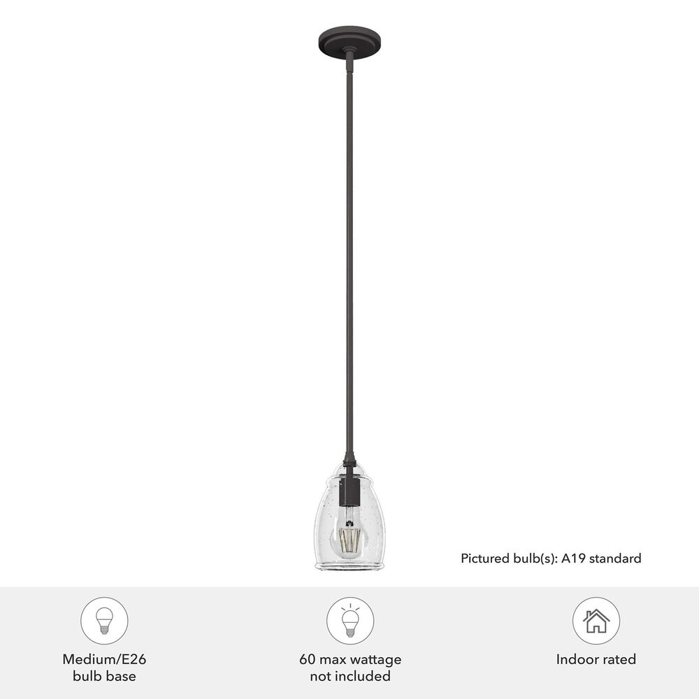 Hunter Dunshire 5.25&quot; 1-Light Mini Pendant with Seeded Shade in Noble Bronze, , large