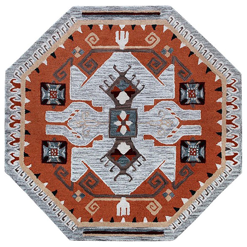 L&R Resources Sinuous Textile Southwestern 4" Octagon Terracotta, Gray and Blue Area Rug, , large