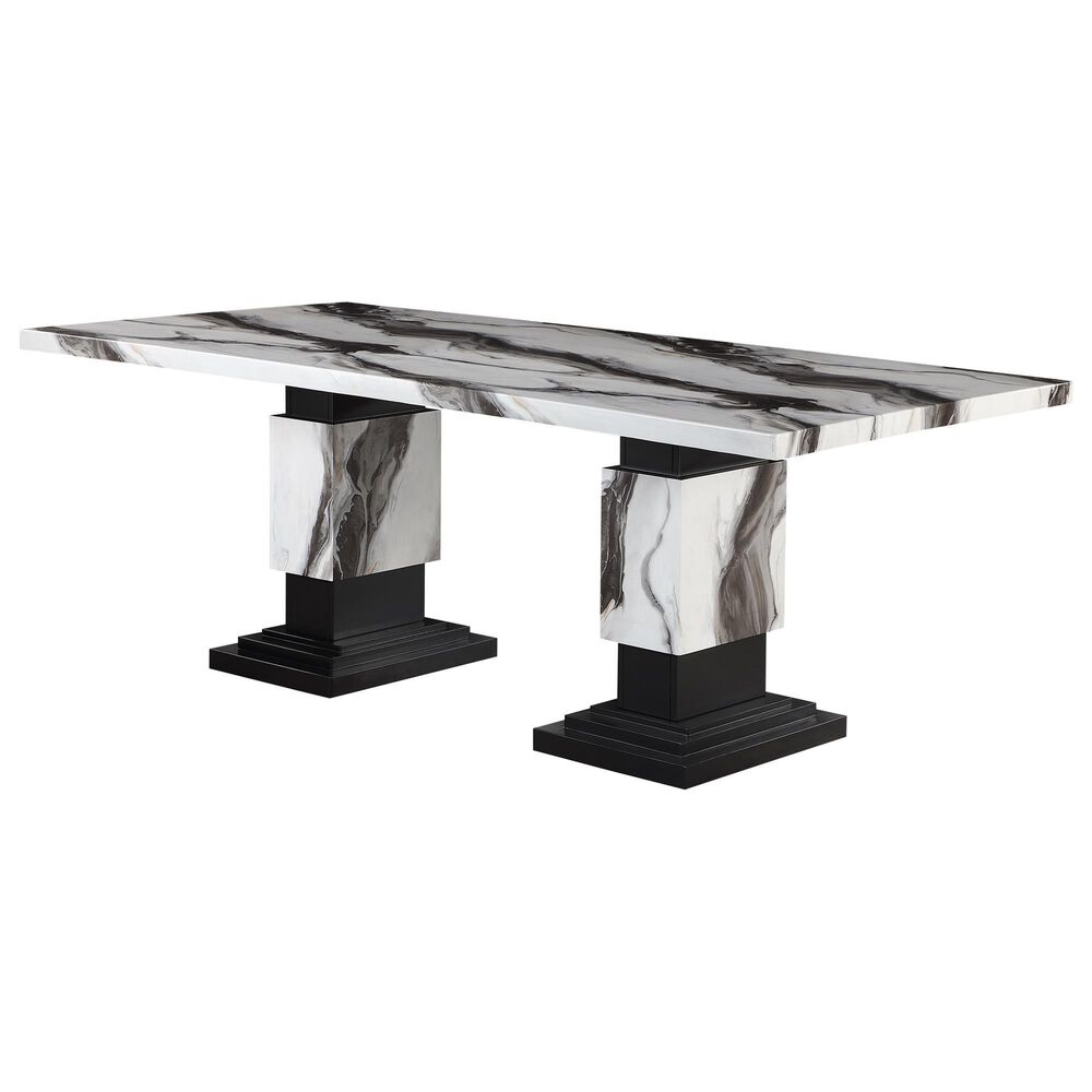 Global Furniture USA Faux Marble Pedestal Dining Table and 6 Chairs in Black, , large