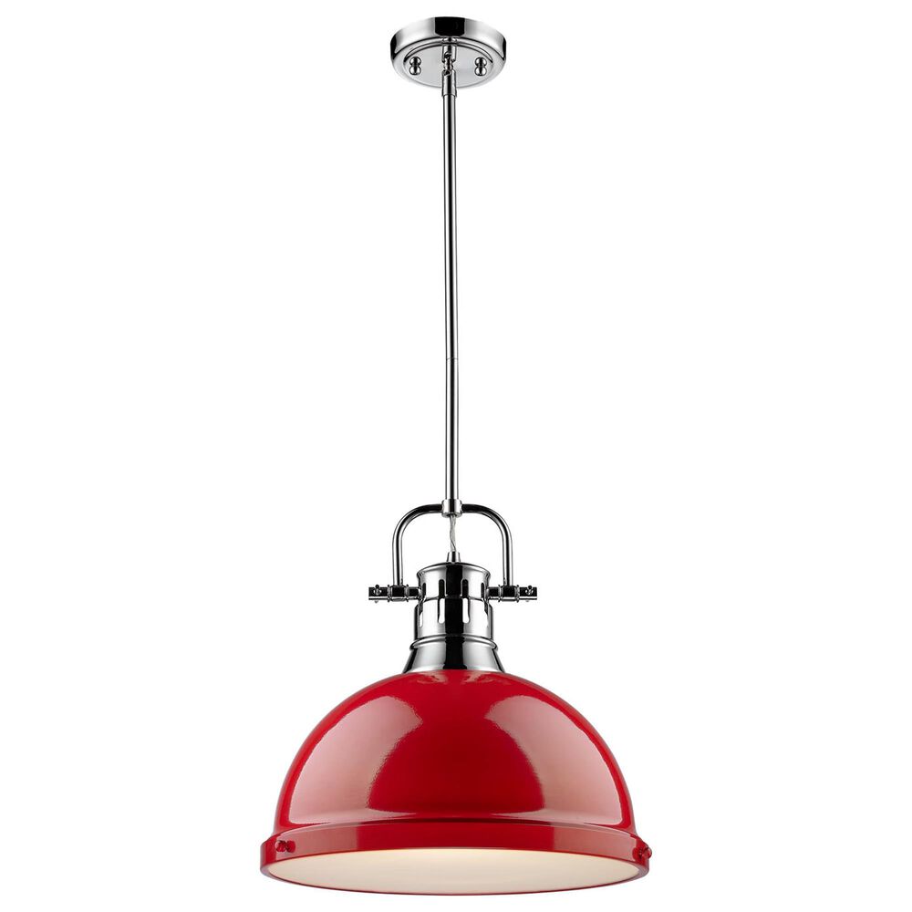 Golden Lighting Duncan 1-Light Pendant with Rod and Red Shade in Chrome, , large