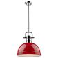 Golden Lighting Duncan 1-Light Pendant with Rod and Red Shade in Chrome, , large