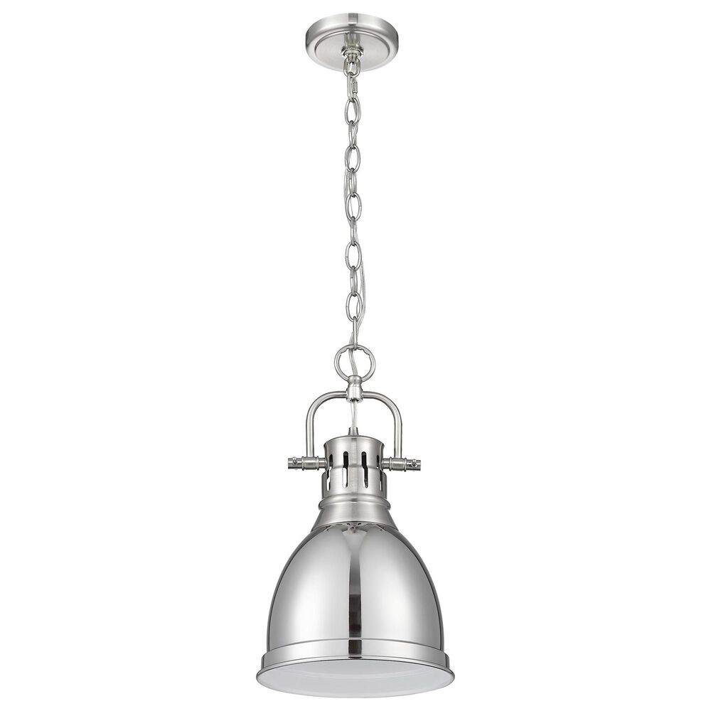 Golden Lighting Duncan 1-Light Small Pendant with Chain and Chrome Shade in Pewter, , large