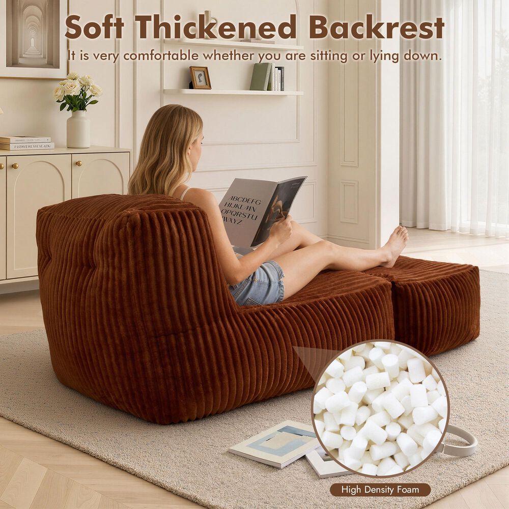 HOMLUX 2-Piece Bean Bag Chair and Ottoman in Brown, , large