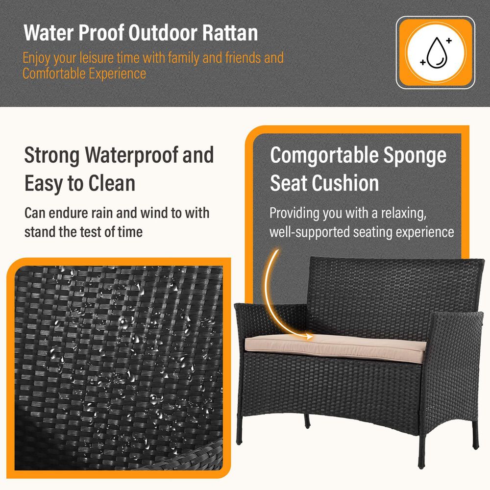 Furniture of America Bianca 4-Piece Patio Conversation Set in Black, , large