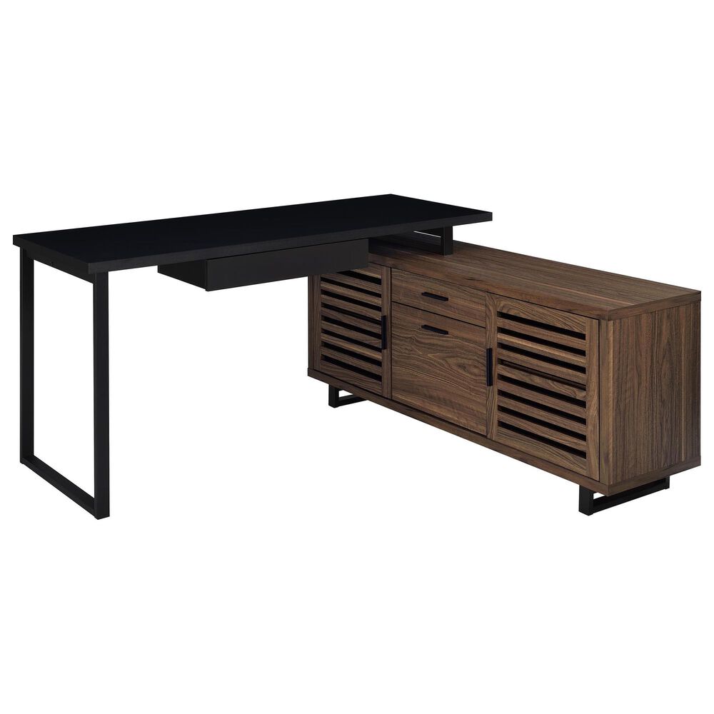 Pacific Landing Maddox 2-Piece L-desk and Bookcase Set in Black and Walnut, , large