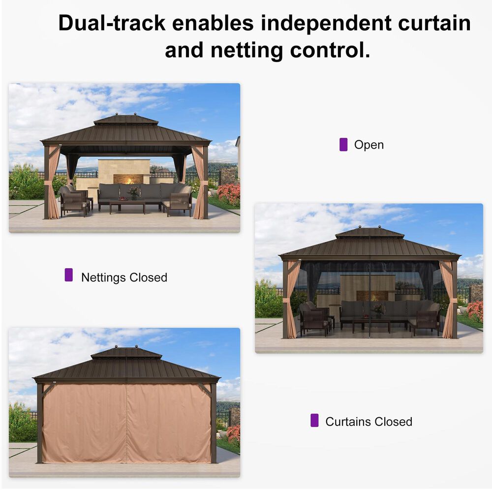 HOMLUX 13' x 15' Outdoor Hardtop Gazebo with Galvanized Steel in Brown, , large