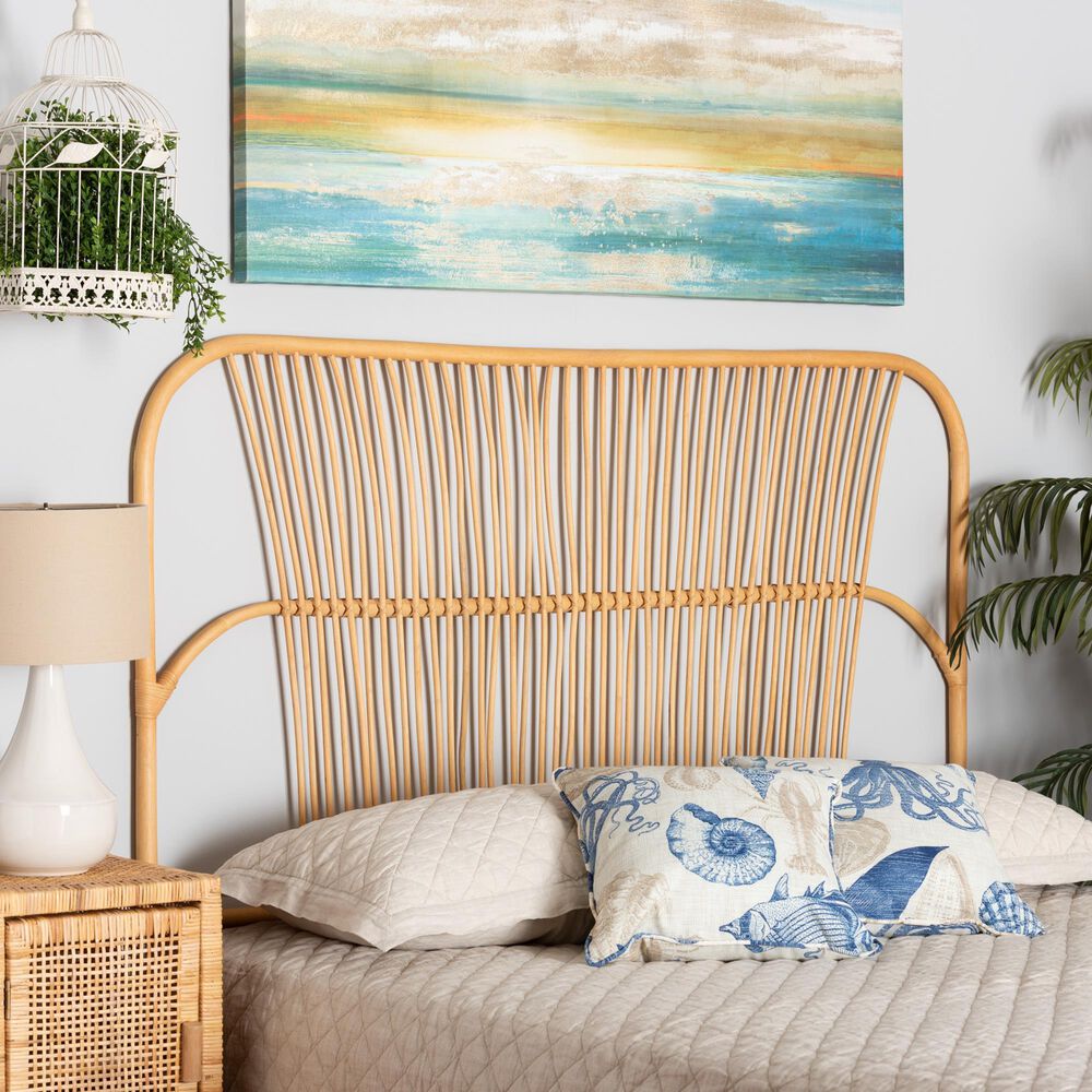 Baxton Studio Laina Queen Wall Mount Headboard in Natural Brown, , large