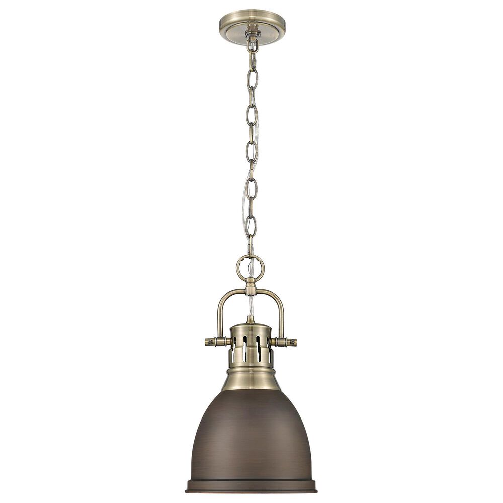 Golden Lighting Duncan 1-Light Small Pendant with Chain and Rubbed Bronze Shade in Aged Brass, , large