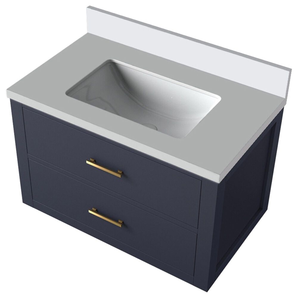 Lexora Home Castor 30&quot; Single Bathroom Vanity in Blue with 2 cm White Quartz Top and Rectangular Sink, , large